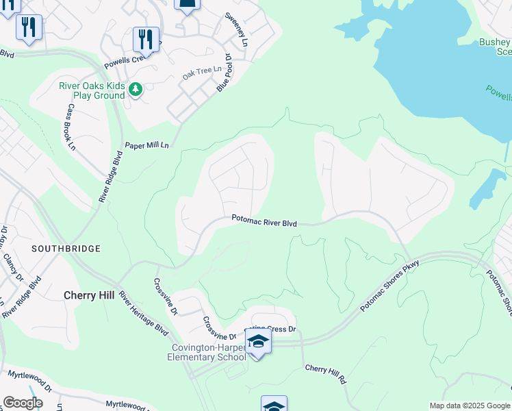 map of restaurants, bars, coffee shops, grocery stores, and more near 17177 Sea Skiff Way in Dumfries