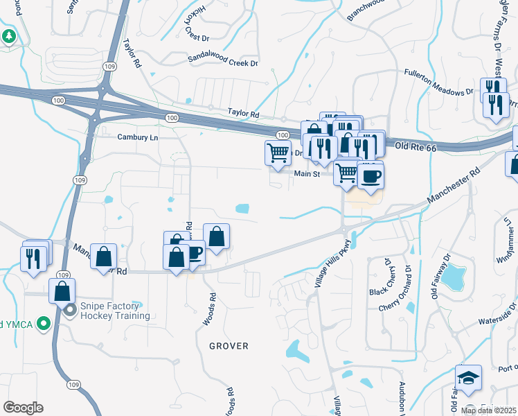 map of restaurants, bars, coffee shops, grocery stores, and more near 16905 Niere Acres Drive in Wildwood