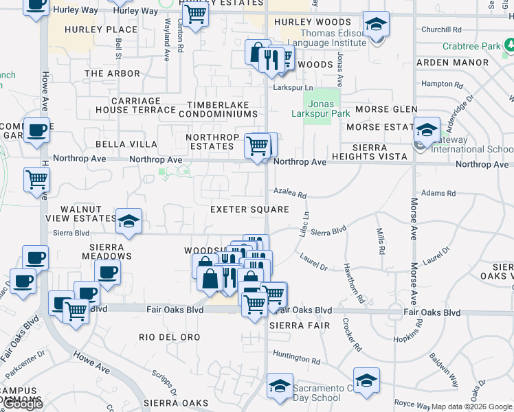 map of restaurants, bars, coffee shops, grocery stores, and more near 801 Fulton Avenue in Sacramento