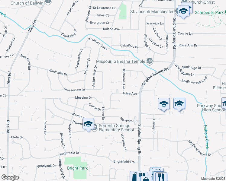 map of restaurants, bars, coffee shops, grocery stores, and more near 324 Reindeer Drive in Ballwin