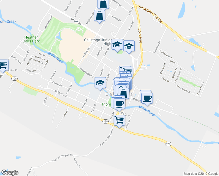 map of restaurants, bars, coffee shops, grocery stores, and more near 1410 3rd Street in Calistoga