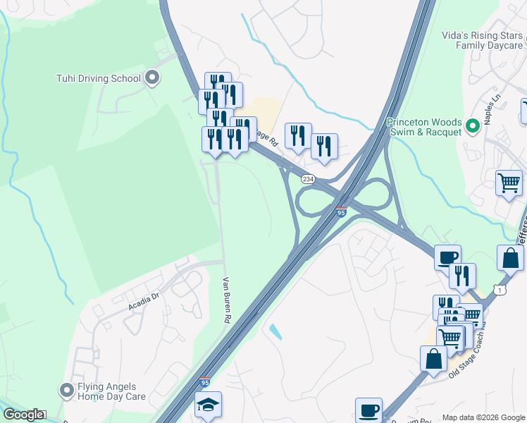map of restaurants, bars, coffee shops, grocery stores, and more near 3759 Fettler Park Drive in Dumfries