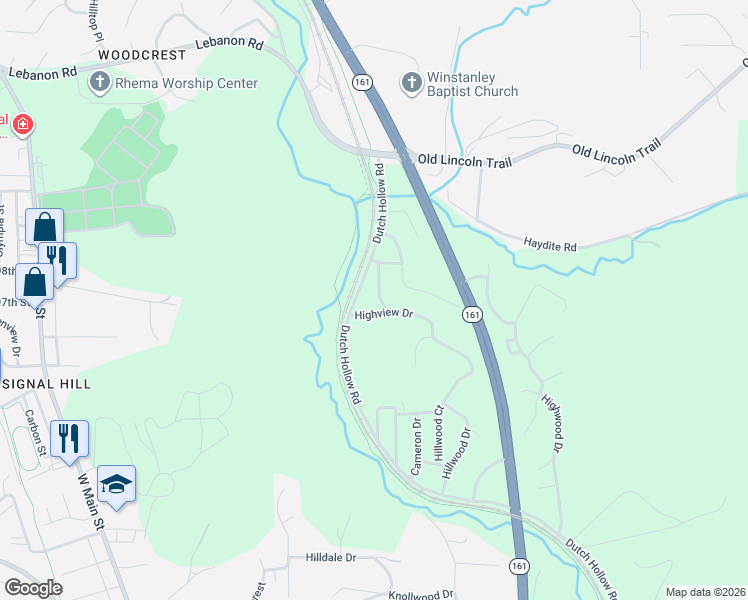 map of restaurants, bars, coffee shops, grocery stores, and more near 14 Highview Court in Belleville
