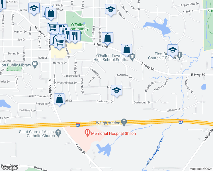 map of restaurants, bars, coffee shops, grocery stores, and more near 1307 Desoto Drive in O'Fallon