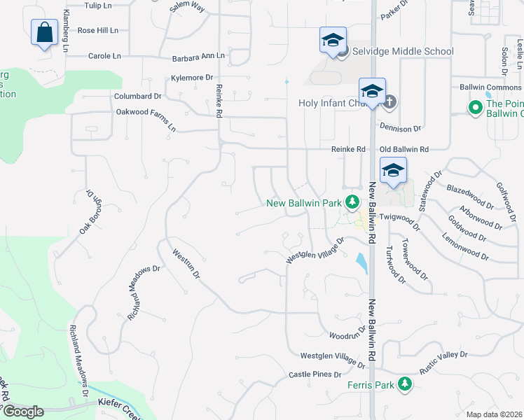 map of restaurants, bars, coffee shops, grocery stores, and more near 840 Village Brook Court in Ballwin