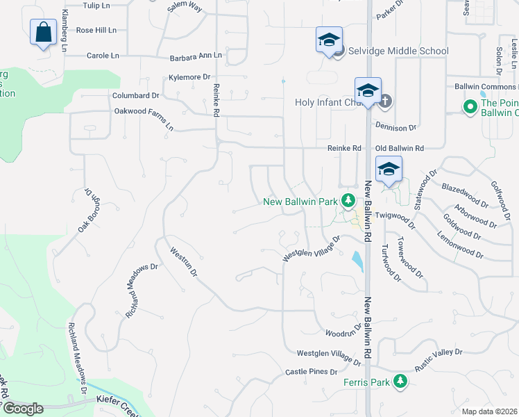 map of restaurants, bars, coffee shops, grocery stores, and more near 840 Village Brook Court in Ballwin