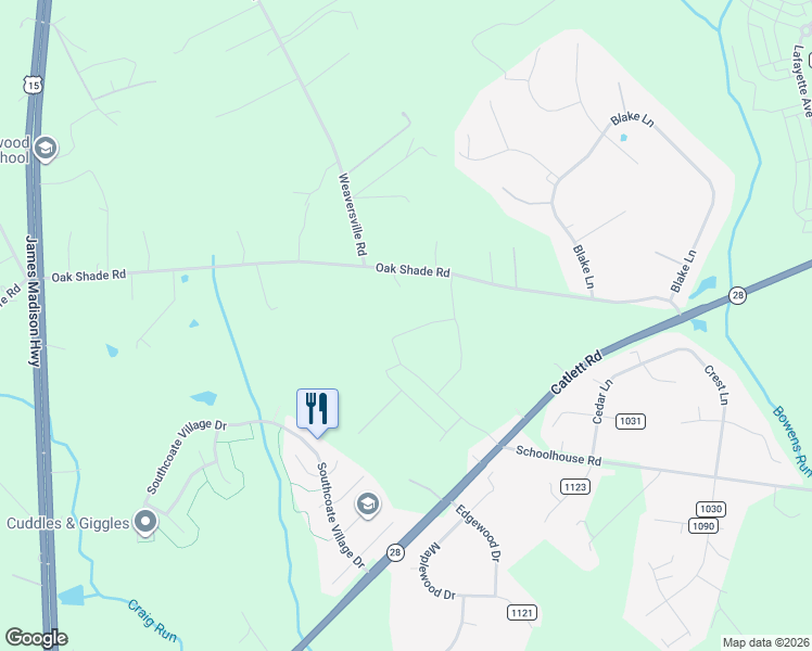 map of restaurants, bars, coffee shops, grocery stores, and more near 2083 Springvale Drive in Bealeton