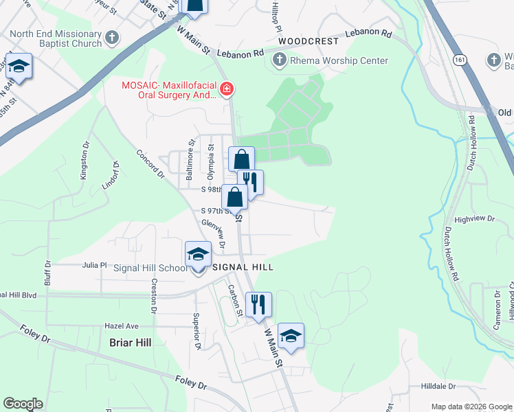 map of restaurants, bars, coffee shops, grocery stores, and more near 24 North 98th Street in Belleville