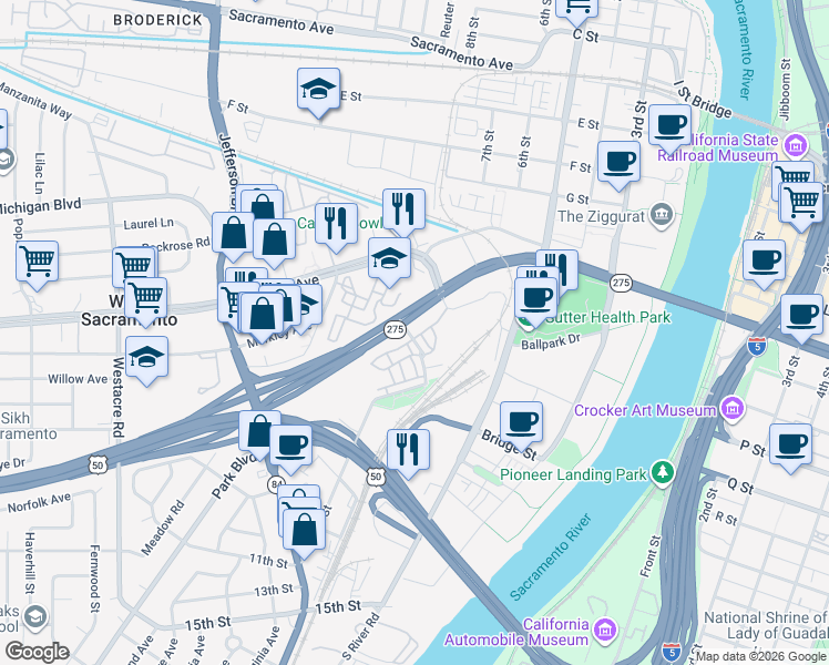 map of restaurants, bars, coffee shops, grocery stores, and more near in 