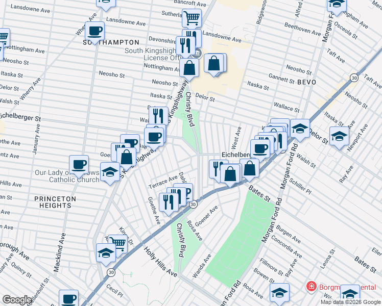 map of restaurants, bars, coffee shops, grocery stores, and more near 4710 Eichelberger Street in St. Louis