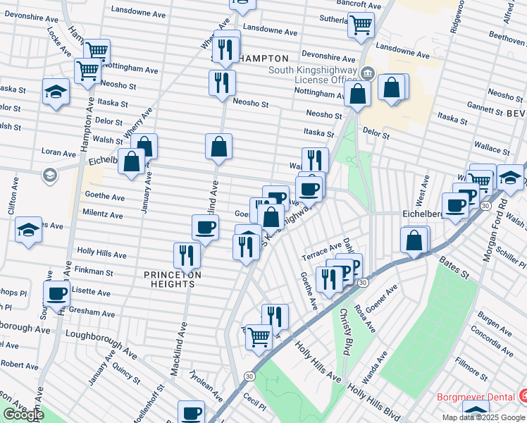 map of restaurants, bars, coffee shops, grocery stores, and more near 5102 Rosa Avenue in St. Louis