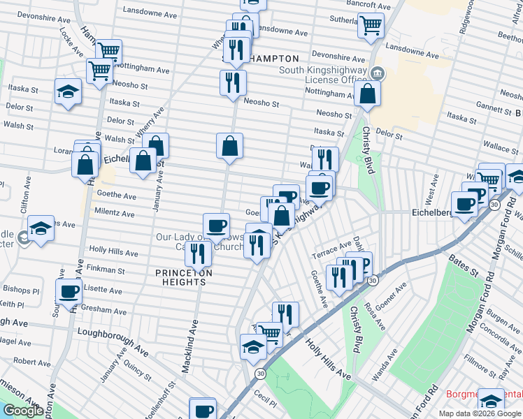 map of restaurants, bars, coffee shops, grocery stores, and more near 5139 Goethe Avenue in St. Louis