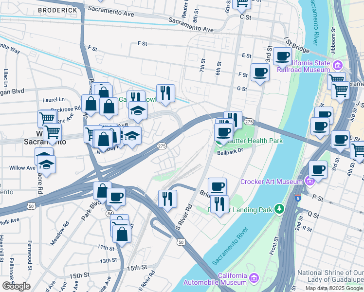 map of restaurants, bars, coffee shops, grocery stores, and more near 801 Forge Court in West Sacramento