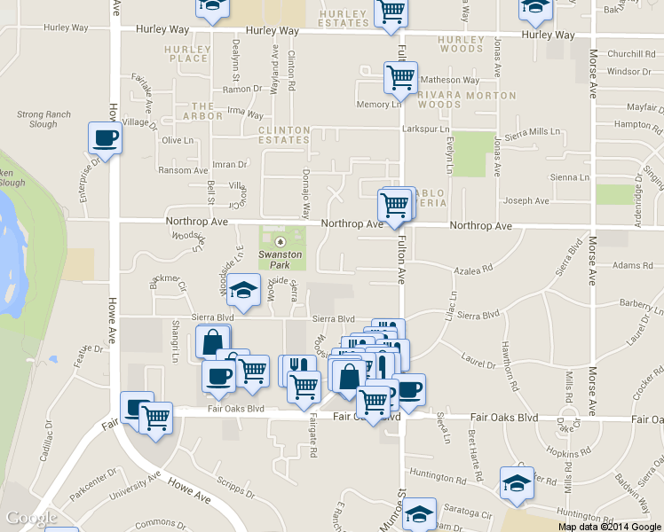 map of restaurants, bars, coffee shops, grocery stores, and more near 790 Carro Drive in Sacramento