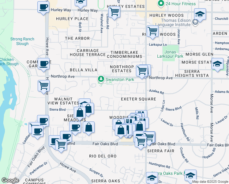 map of restaurants, bars, coffee shops, grocery stores, and more near 790 Carro Drive in Sacramento