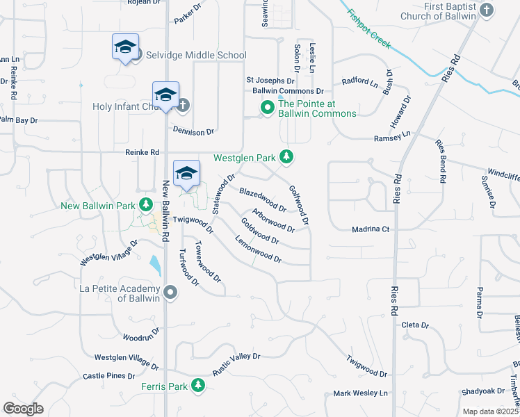 map of restaurants, bars, coffee shops, grocery stores, and more near 531 Arborwood Drive in Ballwin