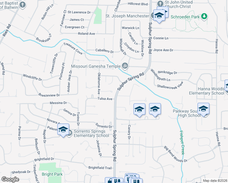 map of restaurants, bars, coffee shops, grocery stores, and more near 8 Hassam Court in Ballwin