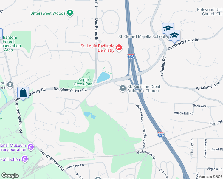 map of restaurants, bars, coffee shops, grocery stores, and more near 2400 Dougherty Ferry Road in St. Louis