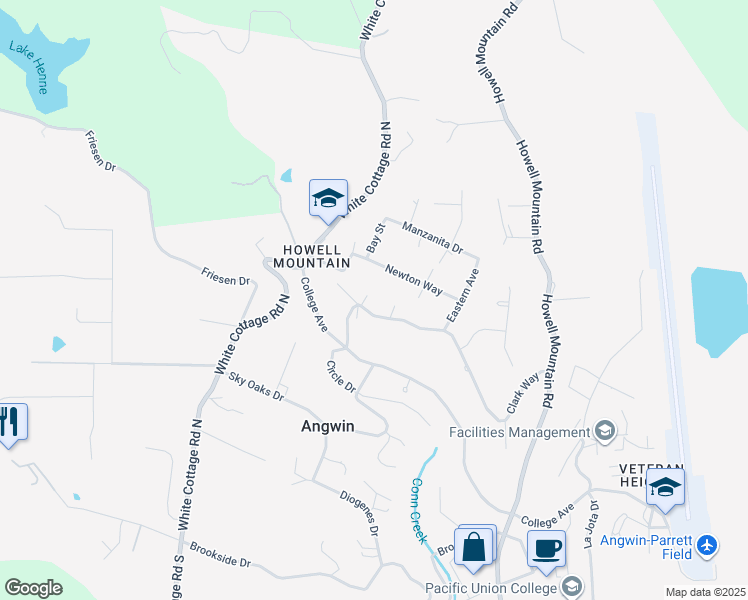 map of restaurants, bars, coffee shops, grocery stores, and more near 440 Clark Way in Angwin