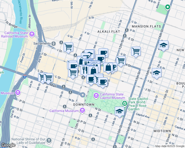 map of restaurants, bars, coffee shops, grocery stores, and more near 1010 10th Street in Sacramento