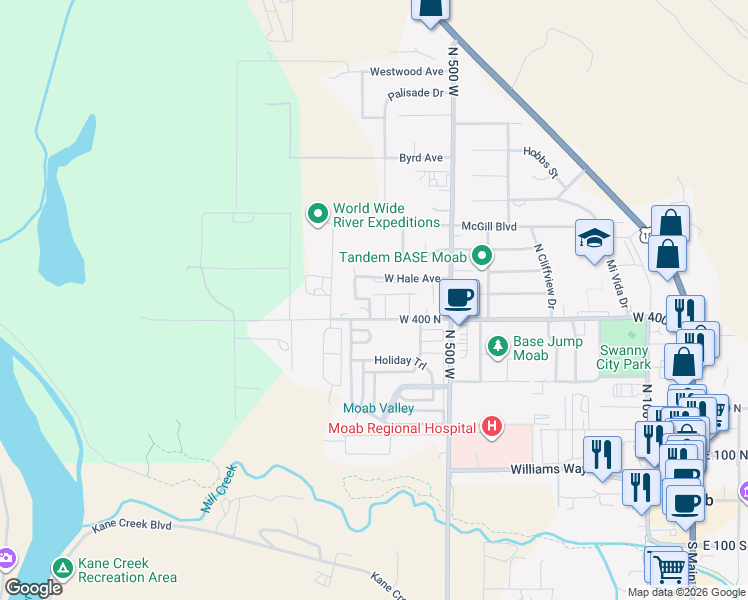 map of restaurants, bars, coffee shops, grocery stores, and more near 676 West Hale in Moab