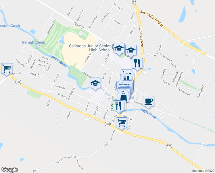 map of restaurants, bars, coffee shops, grocery stores, and more near 1414 3rd Street in Calistoga
