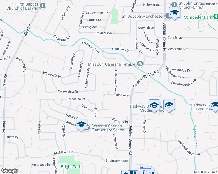 map of restaurants, bars, coffee shops, grocery stores, and more near 324 Reindeer Drive in Ballwin