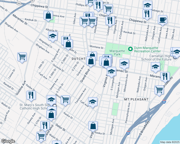 map of restaurants, bars, coffee shops, grocery stores, and more near 3540 Kingsland Court in St. Louis