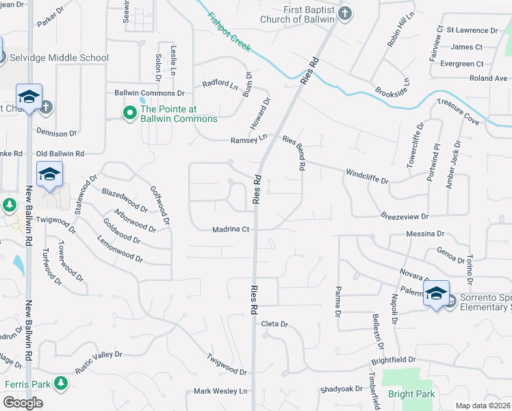 map of restaurants, bars, coffee shops, grocery stores, and more near 349 Ries Road in Ballwin