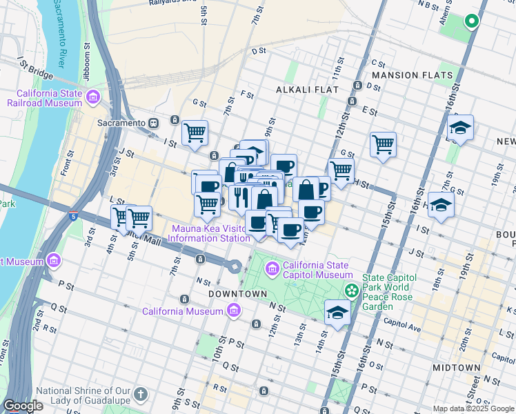 map of restaurants, bars, coffee shops, grocery stores, and more near 1010 10th Street in Sacramento