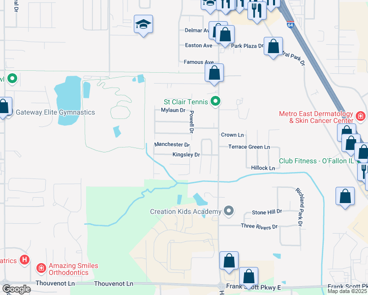 map of restaurants, bars, coffee shops, grocery stores, and more near 1441 Manchester Drive in O'Fallon