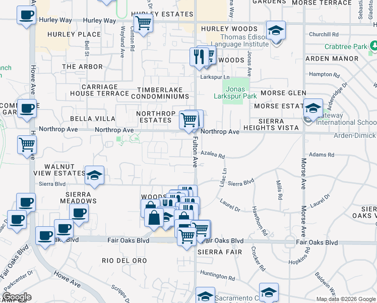 map of restaurants, bars, coffee shops, grocery stores, and more near 817 Fulton Avenue in Sacramento