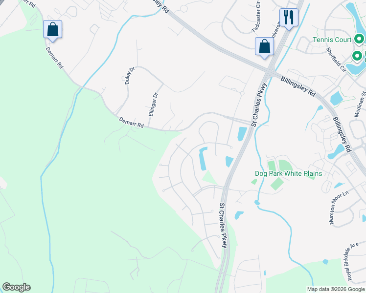 map of restaurants, bars, coffee shops, grocery stores, and more near 11093 Commanders Lane in White Plains