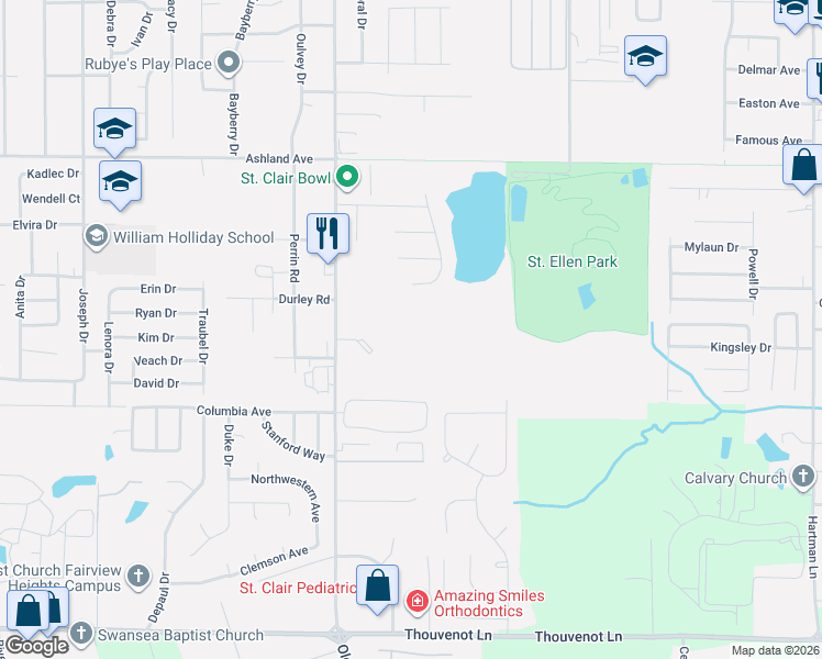 map of restaurants, bars, coffee shops, grocery stores, and more near 5620 Old Collinsville Road in Fairview Heights