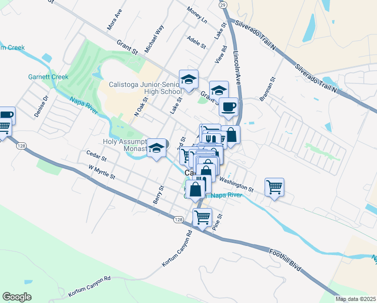 map of restaurants, bars, coffee shops, grocery stores, and more near 1410 3rd Street in Calistoga