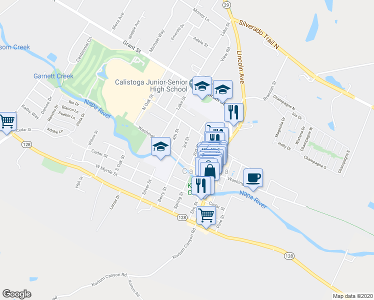 map of restaurants, bars, coffee shops, grocery stores, and more near 1410 3rd Street in Calistoga