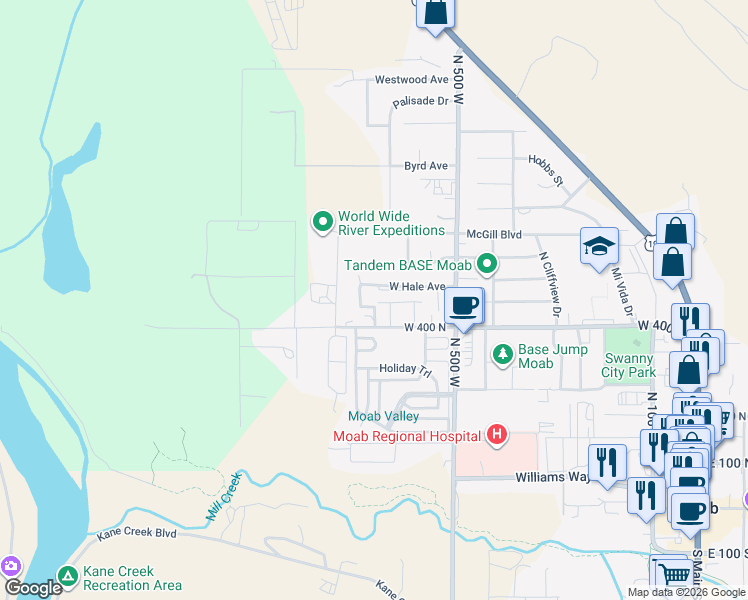 map of restaurants, bars, coffee shops, grocery stores, and more near 676 West Hale in Moab