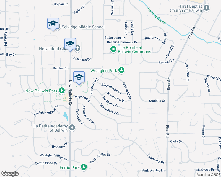 map of restaurants, bars, coffee shops, grocery stores, and more near 531 Arborwood Drive in Ballwin
