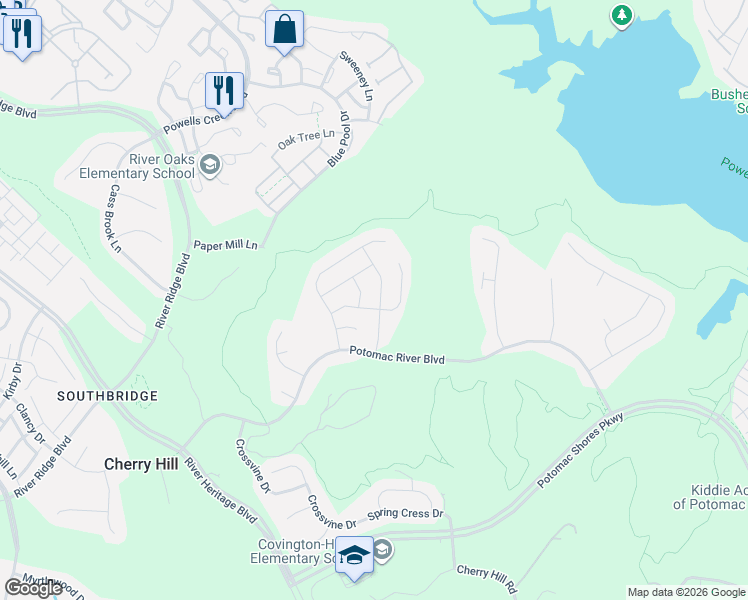 map of restaurants, bars, coffee shops, grocery stores, and more near 17154 Sea Skiff Way in Dumfries