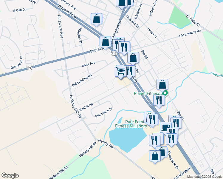 map of restaurants, bars, coffee shops, grocery stores, and more near 27004 Greenleaf Drive in Millsboro