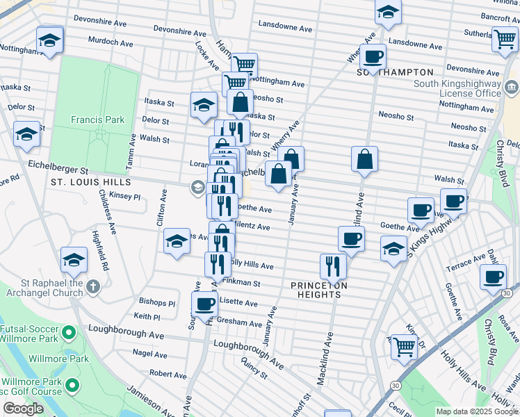 map of restaurants, bars, coffee shops, grocery stores, and more near 5637 Milentz Avenue in St. Louis