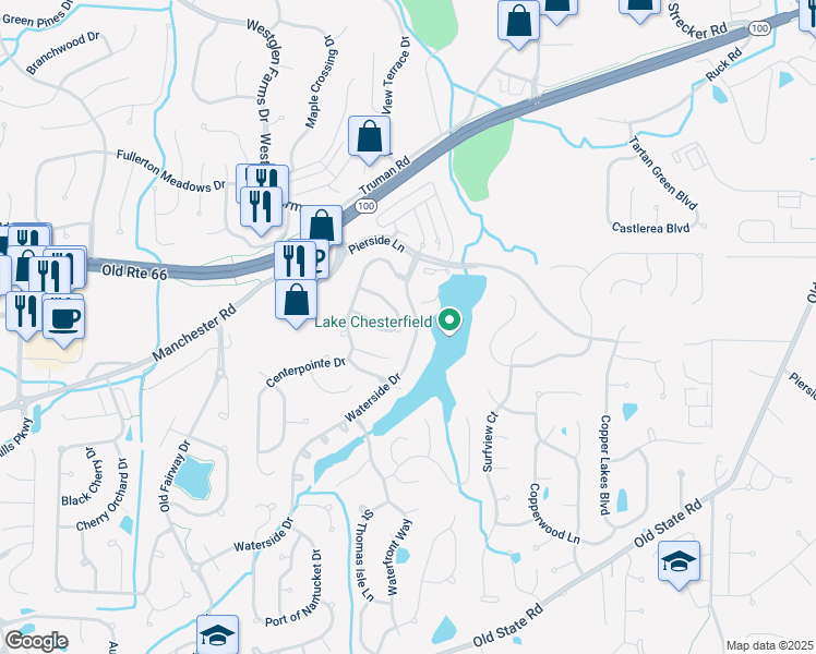 map of restaurants, bars, coffee shops, grocery stores, and more near 136 Crestmont Circle in Wildwood