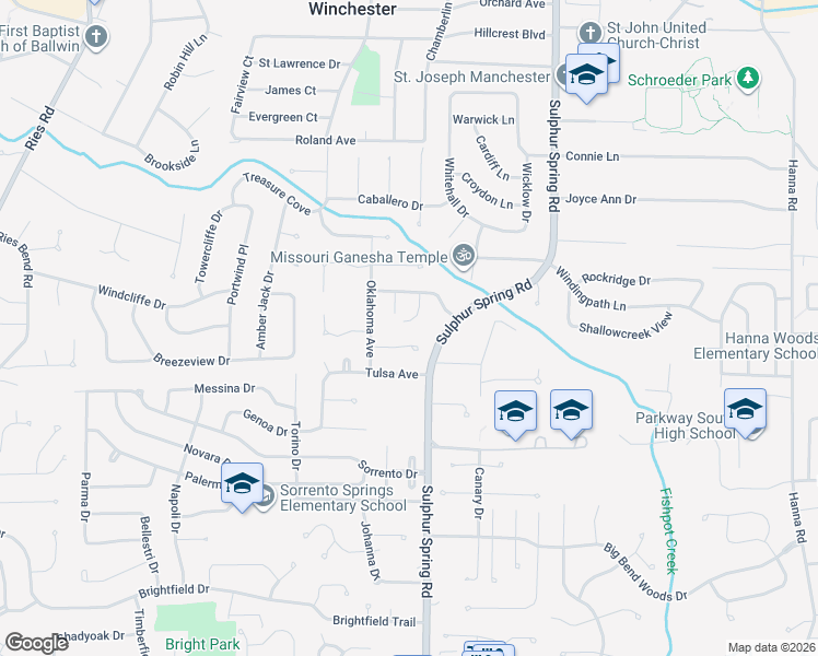 map of restaurants, bars, coffee shops, grocery stores, and more near 8 Hassam Court in Ballwin