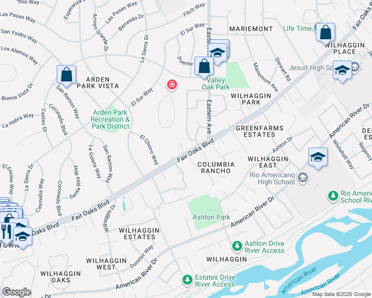 map of restaurants, bars, coffee shops, grocery stores, and more near 825 Treehouse Lane in Sacramento