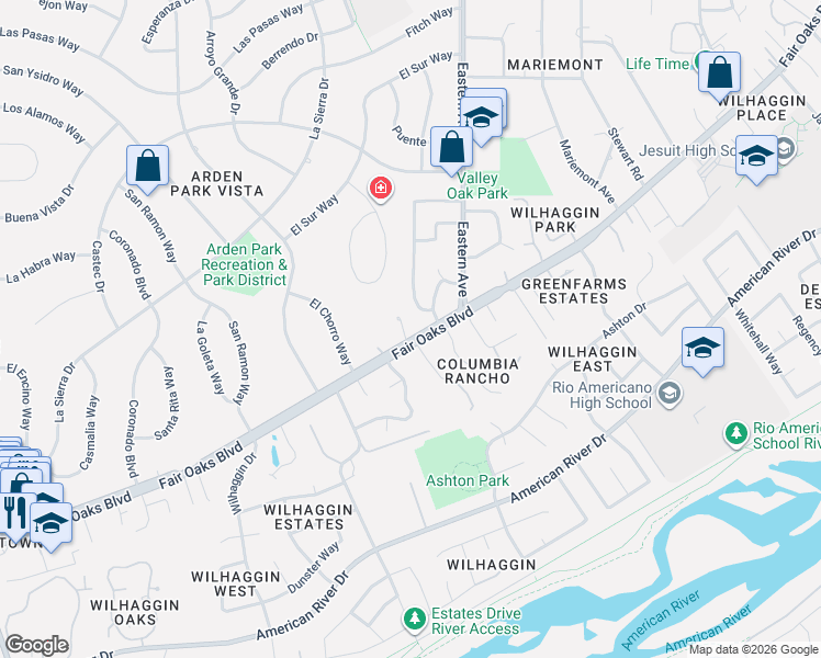 map of restaurants, bars, coffee shops, grocery stores, and more near 825 Treehouse Lane in Sacramento
