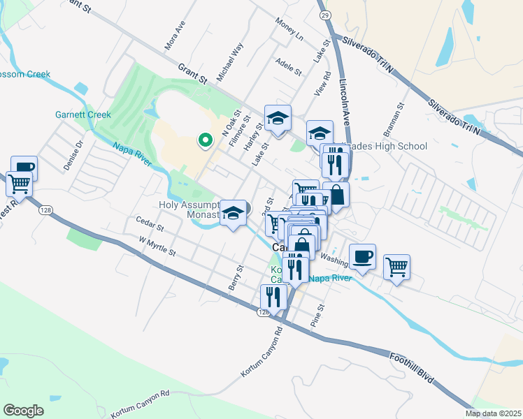 map of restaurants, bars, coffee shops, grocery stores, and more near 1410 3rd Street in Calistoga