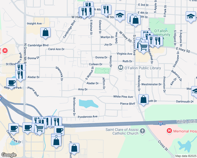 map of restaurants, bars, coffee shops, grocery stores, and more near 309 Griffin Gate Street in O'Fallon
