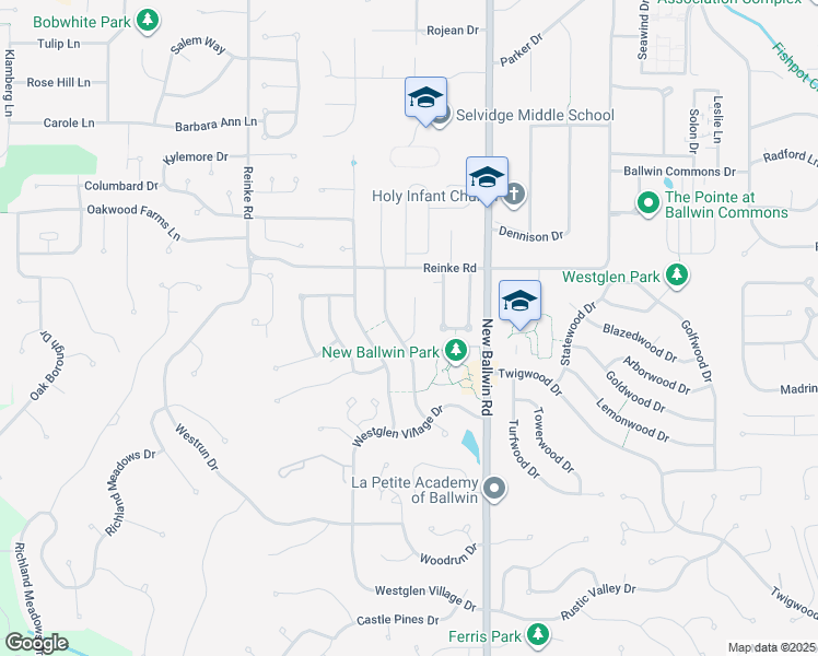 map of restaurants, bars, coffee shops, grocery stores, and more near 283 Cedar Village Court in Ballwin