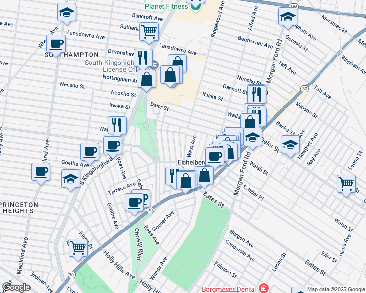 map of restaurants, bars, coffee shops, grocery stores, and more near 5104 Cologne Avenue in St. Louis