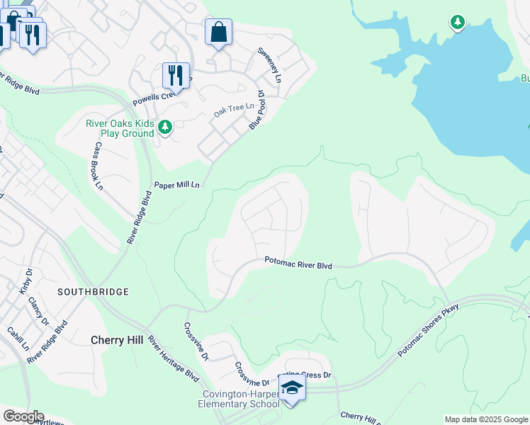 map of restaurants, bars, coffee shops, grocery stores, and more near 17200 Continental Drive in Dumfries